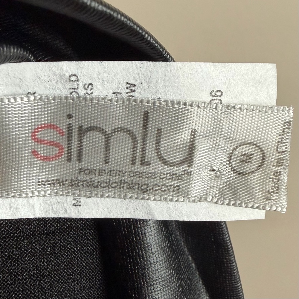 SIMLU Black Faux Leather Midi Pencil Skirt Very Stretchy High Waist Office M EUC - Picture 8 of 15